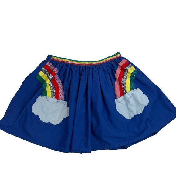 Mini Boden Girls 8 - 9 Youth Skirt Blue Rainbow Cloud Pockets Sequins Pull On - Picture 1 of 8